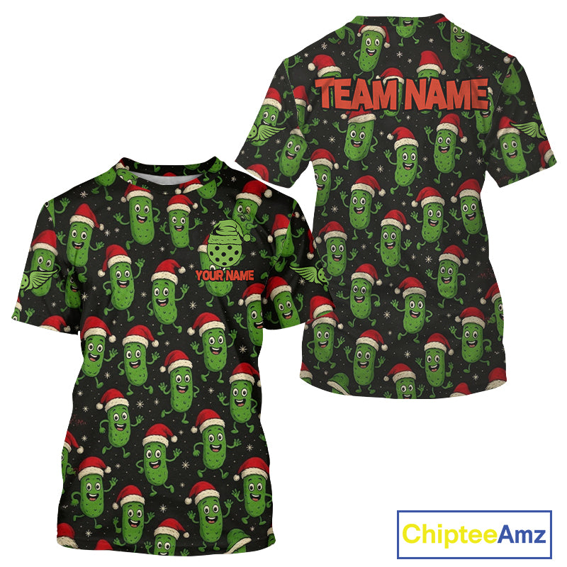 Custom Santa Hat Pickle Christmas Pickleball Men T-Shirt Xmas Funny Pickleball Jerseys NYN1583