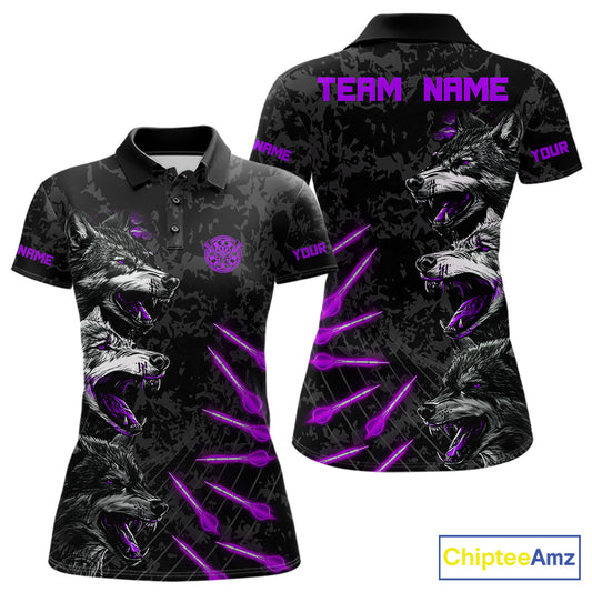 Custom Black And Purple Wolfs Grunge Dart Team Shirts For Women Outfits Dart Tournament Jerseys NYN4015
