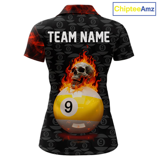 Fire Skull 9 Ball Pool Billiard Team Shirt For Women Custom Red Flames Billiard Ball & Cue Gifts NYN2437