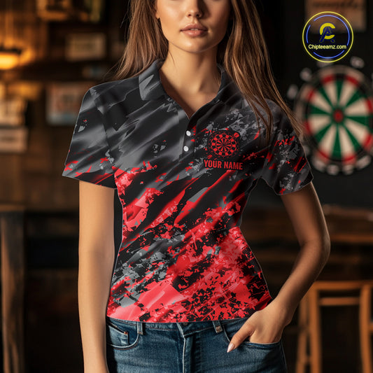 Custom Streaks Red And Grey Skull Women Darts Polo Team Shirt Skull Dart League Jerseys NYN2179