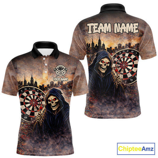 Graffiti Grunge Grim Reaper Red Dartboard Dart Polo Shirts For Men Custom Dart Team Shirts NYN2674