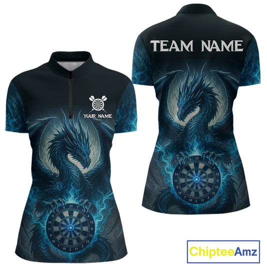 Custom Black And Blue Smoke Dragon Dartboard Dart Shirt For Women Outfits Dart Jerseys NYN1087
