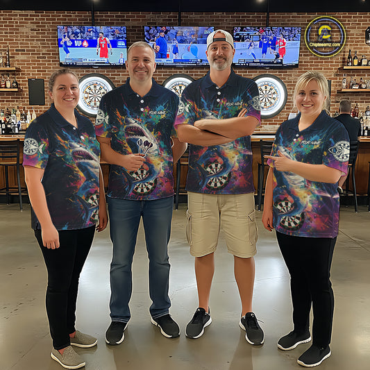 Personalized Multi-Color Splatter Funny Shark Men Darts Quarter-Zip League Shirts Dart Jerseys NYN2217