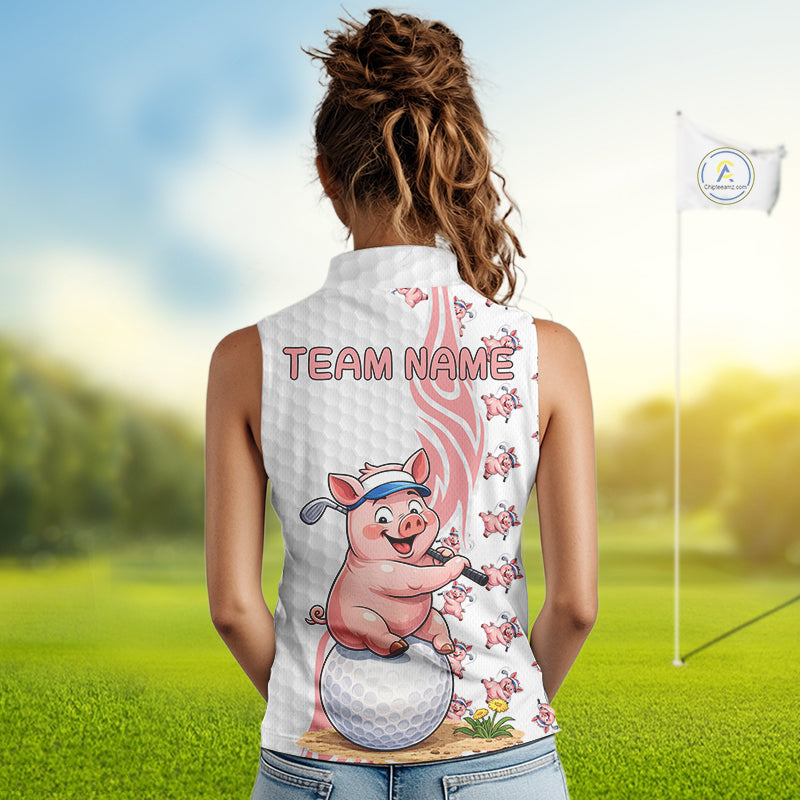 Funny Pig Sleeveless Polo Shirt Womens Golf Polo Shirts Custom Golfing Pig White Golf Pattern Shirts NYN2883