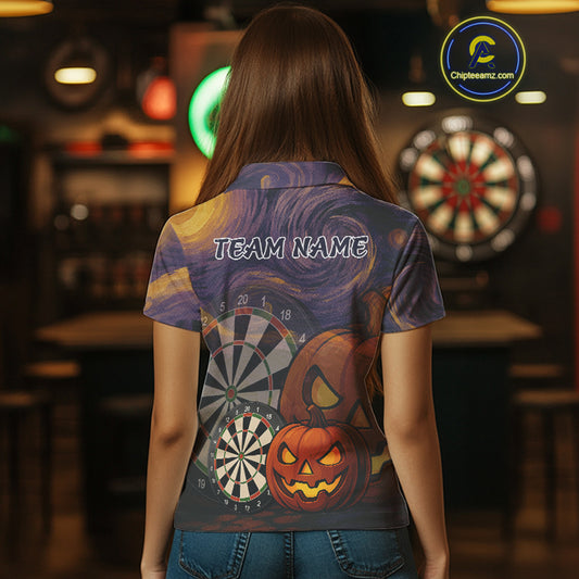 Pumpkin Dartboard 3D Custom Halloween Funny Darts Polo Jerseys For Women, Darts Shirt NYN0831