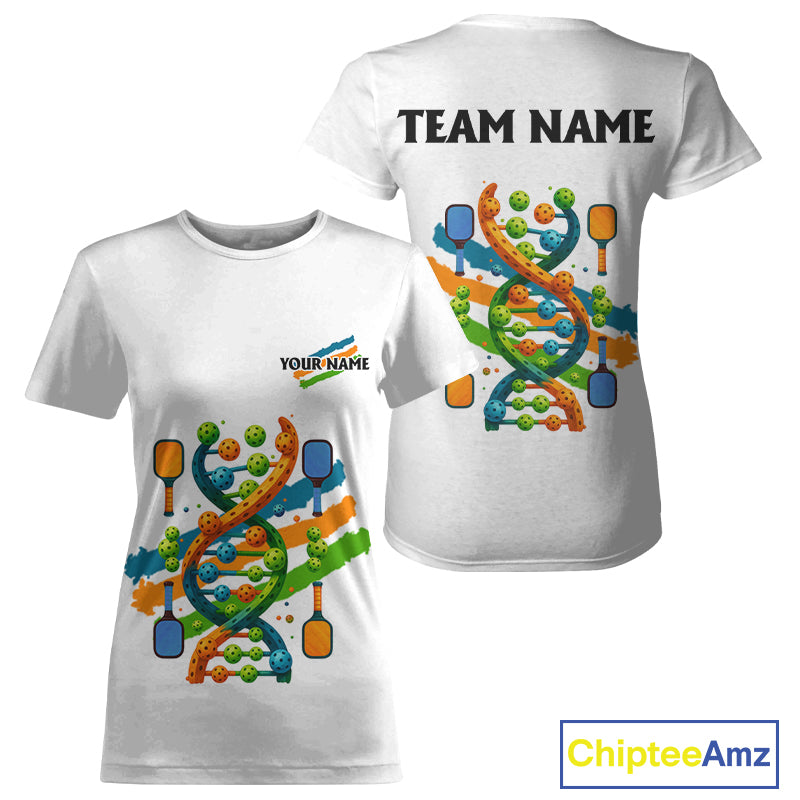 Pickleball It's In My Dna Custom Funny Pickleball T-Shirt, White Pickleball Jersey For Women NYN1241