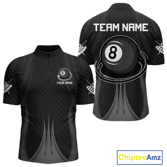Black 8 Ball Pool Billiard Polo & Quarter-Zip Shirt For Men Personalized Ball Billiard Team Attire NYN2746