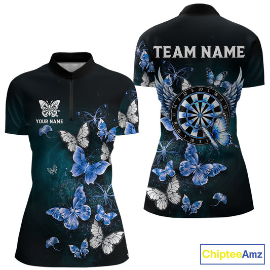 Blue butterfly dart 1/4-zip shirt for women custom darts team apparel
