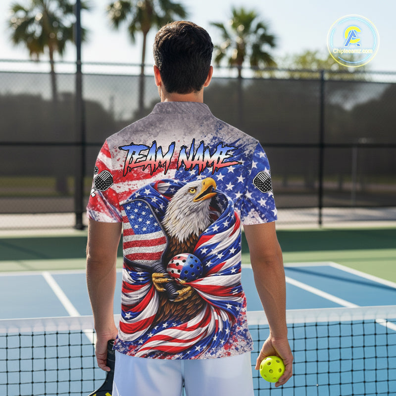 Custom Eagle US Flag Paint Pickleball Ball & Paddle T-Shirt Patriotic Pickleball Jersey For Men NYN2580