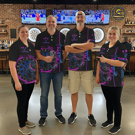 Custom Blue And Pink Darts Funny Bulldog Dart Shirts 1/4-Zip For Women Dart League Jerseys NYN2108