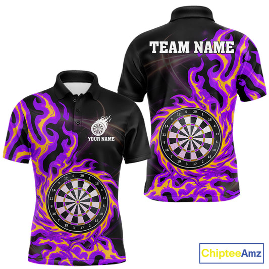 Purple & Yellow Flame Dartboard Darts Polo 1/4-Zip Shirt For Men Custom Fire Flame Dart Team Jersey NYN3939