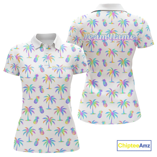 Personalized Tropical Palm Trees Pineapple Women Golf Polo Shirts Holographic Team Golf Clothes NYN2862