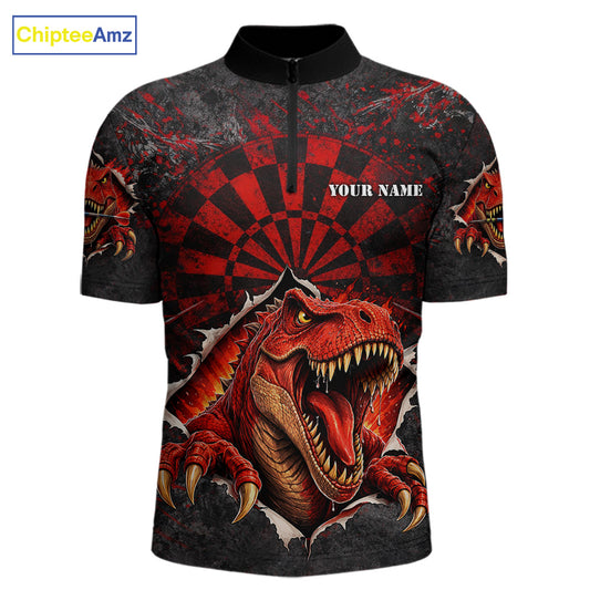 Custom Red Grunge Dart Polo & Quarter Zip Shirt For Men Dinosaur Funny Darts Team Jersey NYN2868