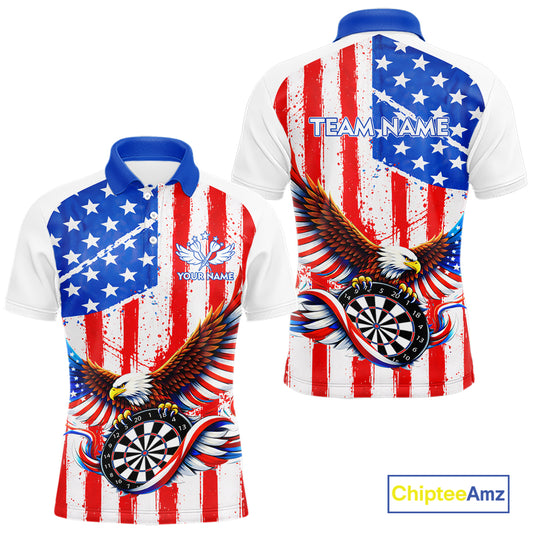 Personalized Eagle US Flag Patriotic Men Darts Polo Shirt Custom Freedom-Day Dart Team Jersey NYN2620