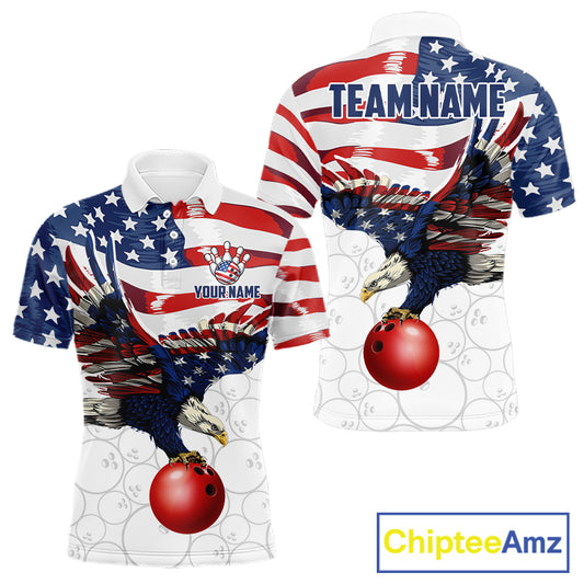 Red, White And Blue American Flag Eagle Bowling Shirts For Men Custom Patriot Bowling Team Jersey NYN4026