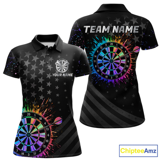 Custom Rainbow Holographic Dart Team Shirts For Women Splatter Dart Tournament Jerseys NYN4044