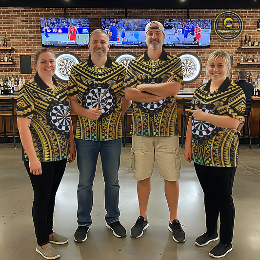 Gold Tribal Holographic Dartboard & Arrow Men Darts Quarter-zip Shirt Personalized Dart Team Jerseys NYN2515
