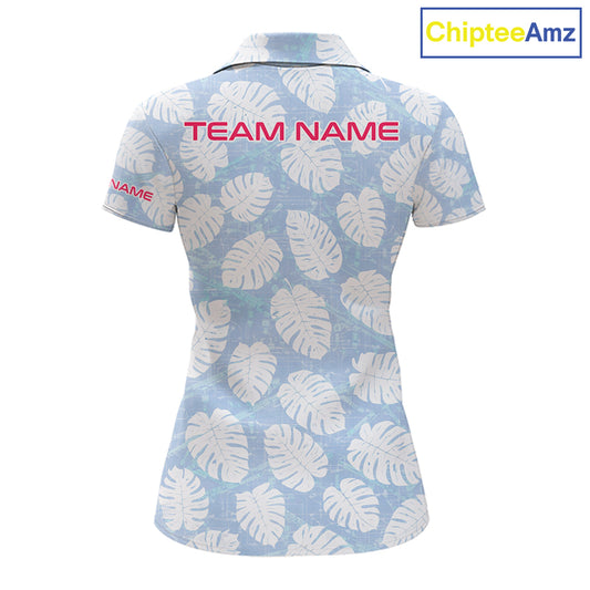 Custom Blue Tropical Monstera Funny Flamingo Matching Womens Golf Polo Shirts Team Golf Clothes NYN2881