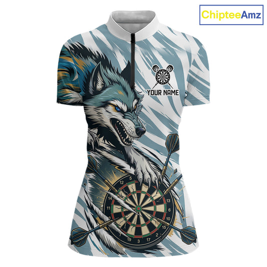 Personalized Cracked Darts Polo & Quarter Zip Shirt Custom Funny Wolf Claws Darts Attire For Women NYN2950