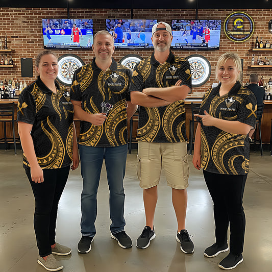 Black And Gold Tribal Human Play Dartboard Darts Quarter-zip Shirt Personalized Dart Jerseys For Men NYN2518