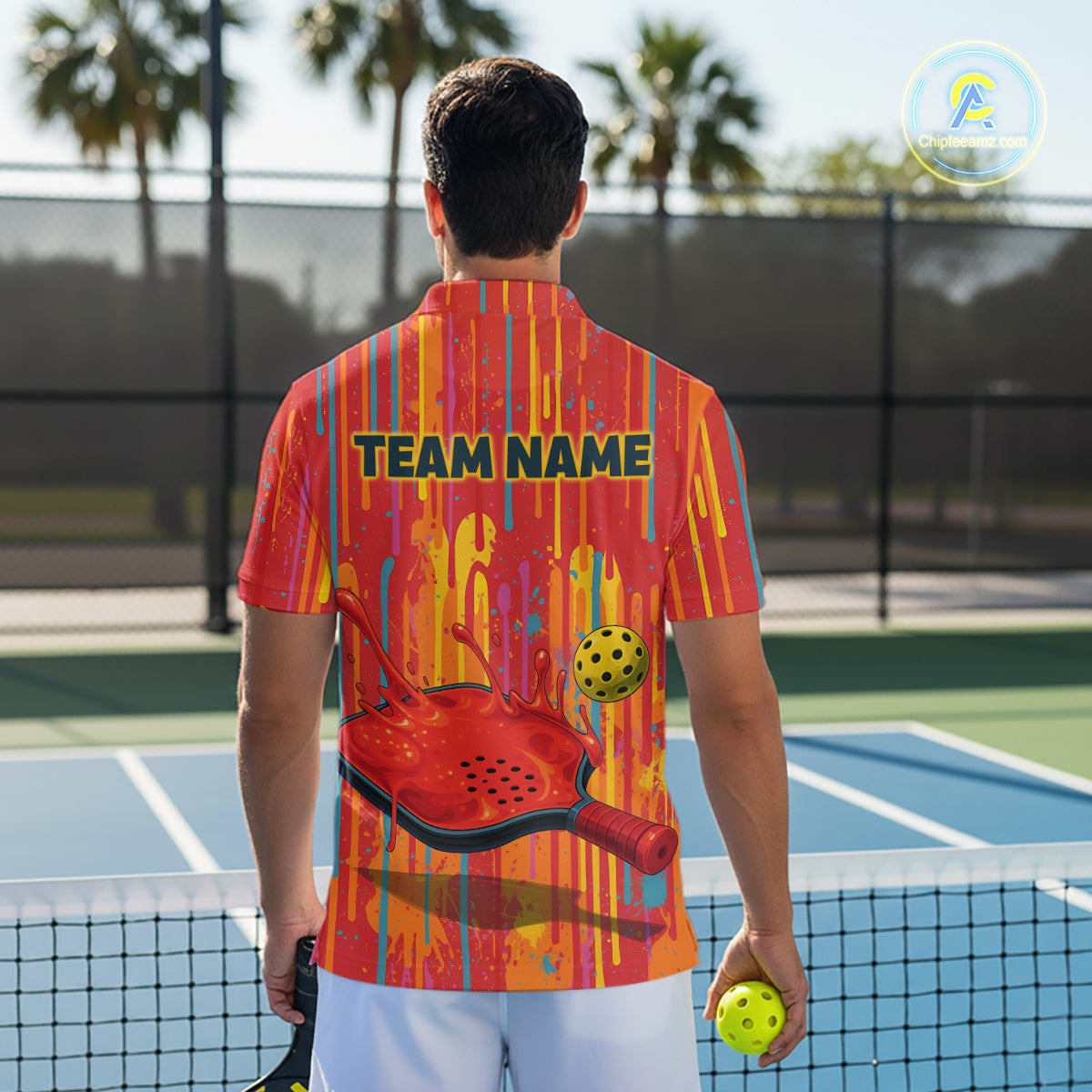 Custom Dripping Pickleball Paddle & Ball Jerseys Men Splashed Colorful Pickleball Shirt NYN2223