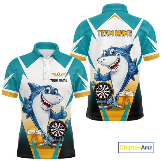 Custom Funny Shark And Cheer Beers Darts Polo & 1/4-Zip For Men Colorful Outfit Dart Team Attire NYN2904