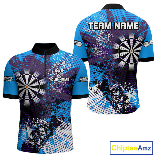 Dartboard Colorful Grunge Men's Darts Shirt Custom Name For Players | Opt1 - Blue NYN0687