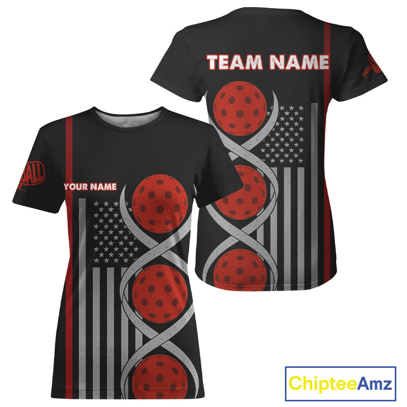 Pickleball - It's Is In My DNA Custom Women's Patriotic Pickleball T-Shirt | Red NYN1100