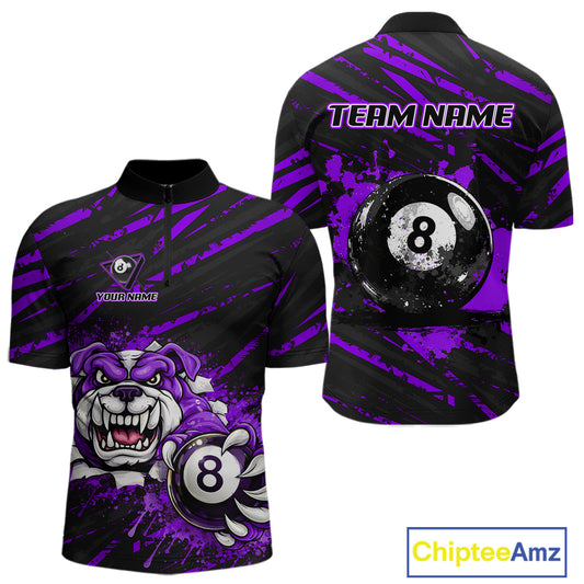 Purple Splatter Ball 8 Billiard Jerseys For Men Custom Funny Bulldog Billiard Team Jersey NYN2829