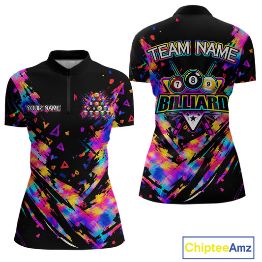 Personalized Colorful Paint Billiard Ball Shirt For Women Custom Billiard Pool Team Jersey NYN3225