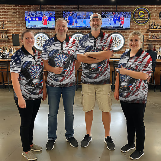 Eagle Plays Dart Arrow Freedom Patriotic Darts Quarter-zip Shirt Personalized US Flag Men Dart Jerseys NYN2519