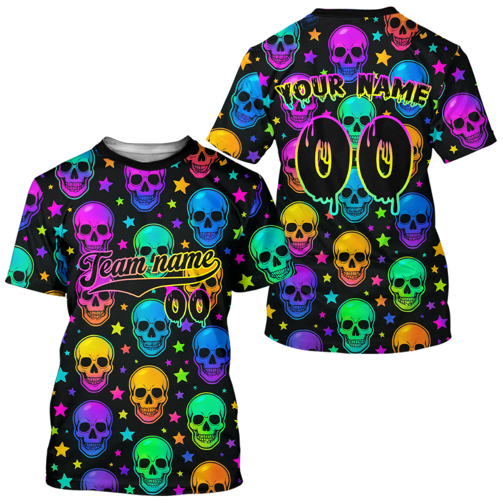 Custom Colorful Skull Baseball Halloween T-Shirt For Men Hallow's Eve Baseball Shirts NYN1465