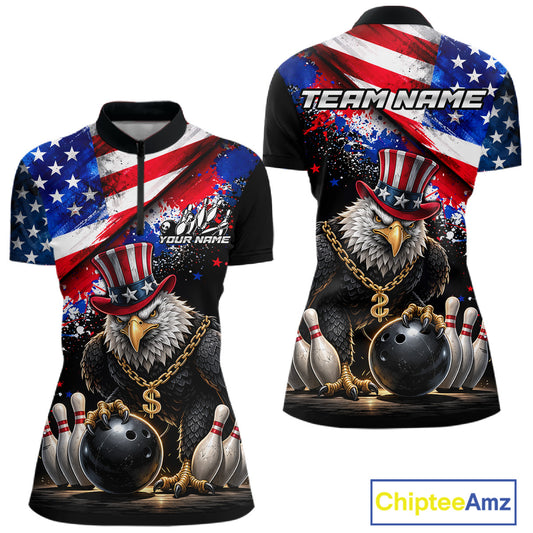 Custom American Flag Splatter Eagle Bowling Team Shirts For Men Patriotic Outfits Bowling Jersey NYN2779