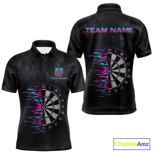 Pink And Blue Strike Dartboard Darts Polo 1/4-Zip Shirt For Men Custom Darts Team Jersey NYN4002