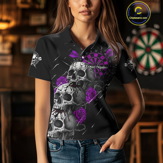 Custom Purple Roses Blood Dripping Skull Dartboard Women Darts Polo Shirt Dart Jerseys NYN1928