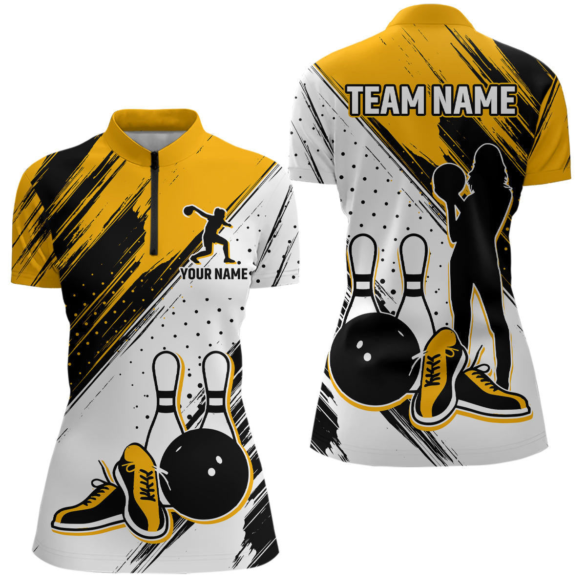 Personalized Women Quarter Zip Bowling Shirts Camo Bowling Team Jersey Multicolor QZT477