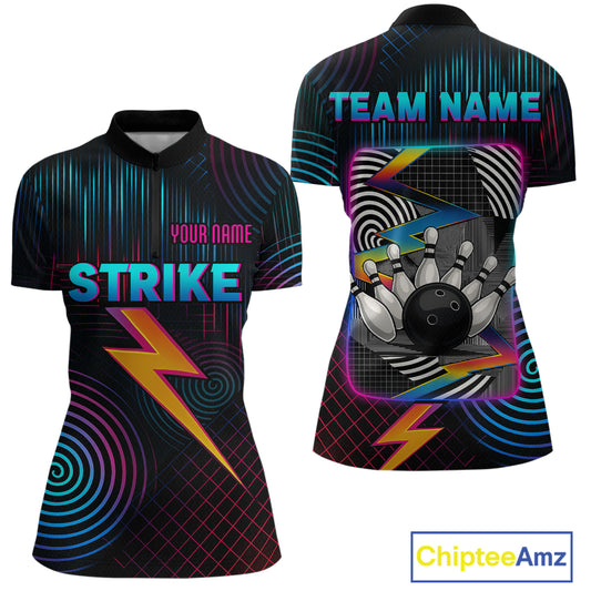 Bowling Shirt Strike Neon Lightning Custom Team Jersey for Women Graphic Bowling Uniform QZT727