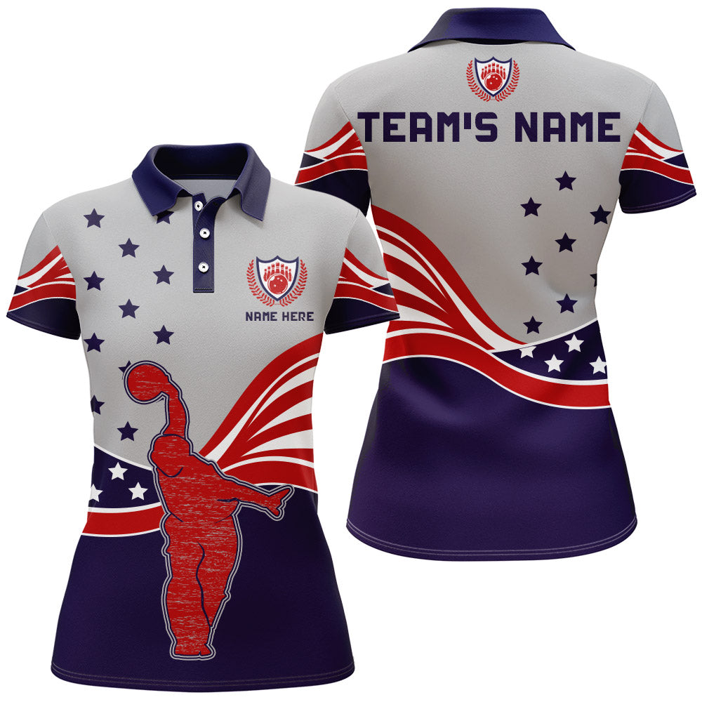 American Bowling Polo Shirt for Women Custom Bowling Team Jersey Bowling Shirt QZT24