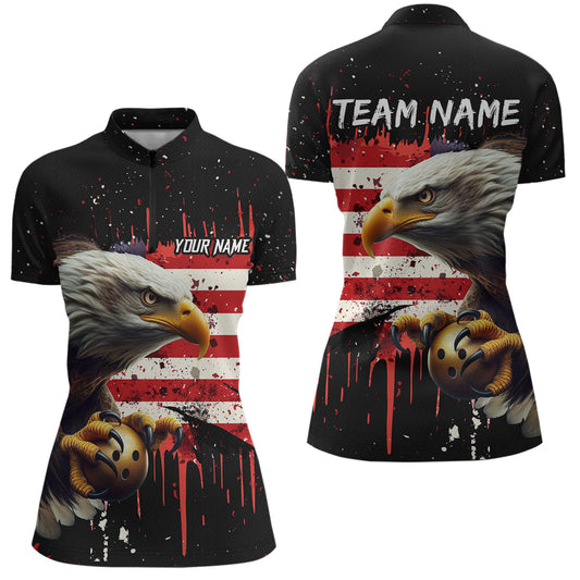 American Flag Bowling Shirt Custom Eagle Bowling Jersey for Men And Women 1/4 Zip Bowling League QZT630