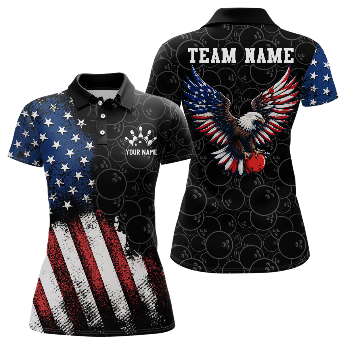 American Bowling Polo Shirt for Women Custom Bowling Team Jersey Bowling Shirt QZT14
