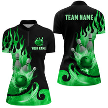 Load image into Gallery viewer, Custom Black & Green Bowling Shirts For Men & Women Flame Bowling Team Jersey Quarter-Zip BDT536