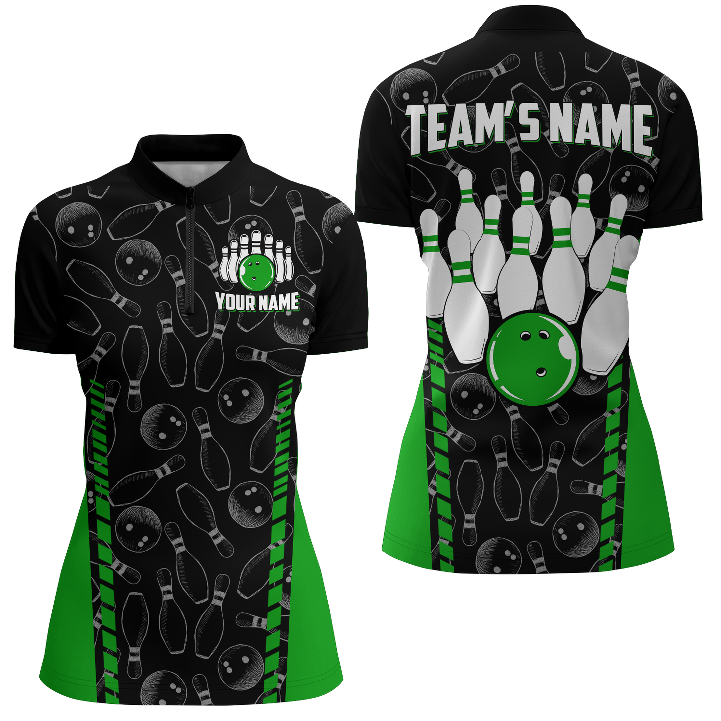 Custom Bowling Jersey For Women Seamless Pattern Bowling Shirt Team Bowling Quarter-Zip Shirt BDT302