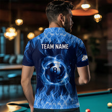 Load image into Gallery viewer, Blue Flaming 8 Ball Pool Shirts Men Billiard Polo & 1/4 Zip Shirts Billiard Team Jerseys NNT10