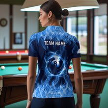Load image into Gallery viewer, Blue Flaming 8 Ball Pool Shirts Women Billiard Polo & 1/4 Zip Shirts Billiard Team Jerseys NNT10