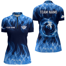 Load image into Gallery viewer, Blue Flaming 8 Ball Pool Shirts Women Billiard Polo & 1/4 Zip Shirts Billiard Team Jerseys NNT10