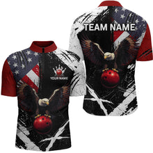 Load image into Gallery viewer, US Flag Eagle Custom Name Bowling Team Shirts For Men Bowling League Polo & 1/4 Zip Shirt HNT06