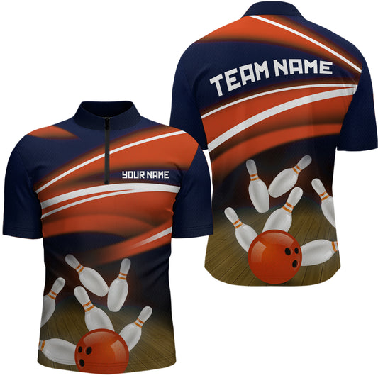 Custom Orange Bowling Jersey Bowling Team Shirts For Men Bowling League Polo & 1/4 Zip HNT163