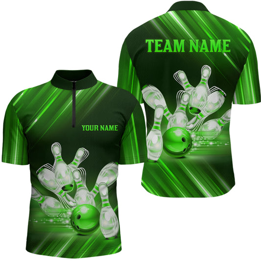 Custom Green Bowling Jersey for Men Bowling Team Shirts Bowling Uniform Polo & 1/4 Zip HNT162