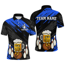 Load image into Gallery viewer, Custom Blue Funny Beer Bowling Jersey for Men Bowling Uniform Polo & 1/4 Zip Bowling Team Shirts HNT107