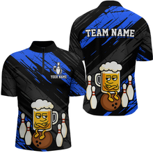 Load image into Gallery viewer, Custom Blue Funny Beer Bowling Jersey for Men Bowling Uniform Polo & 1/4 Zip Bowling Team Shirts HNT107